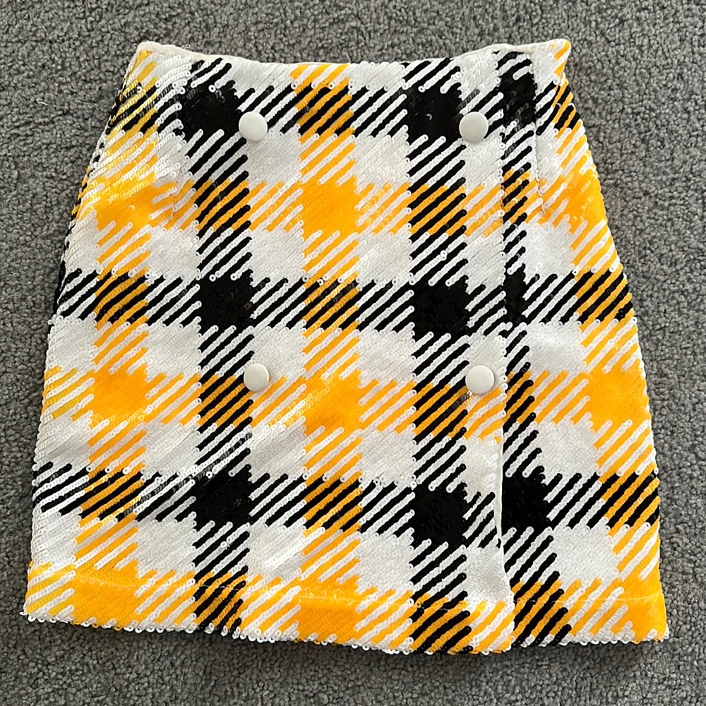 Rotate sequin plaid mini skirt size small